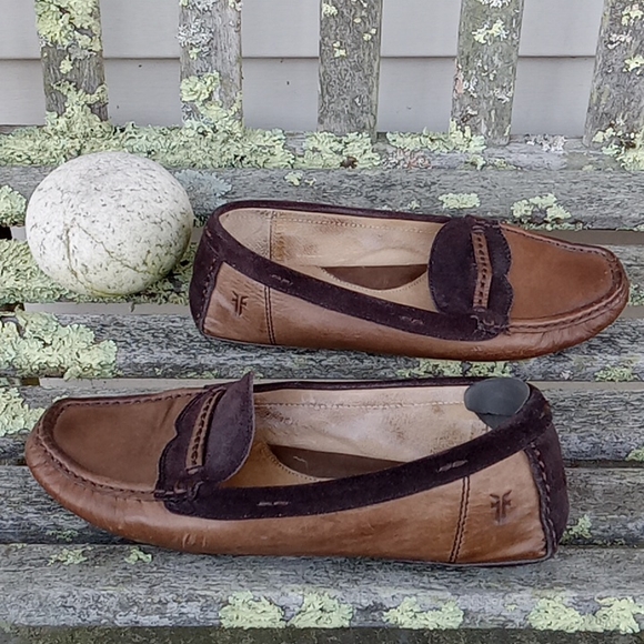 Frye Women's Brown Leather & Suede Slip On Driving Moccasins 9 - Picture 6 of 13